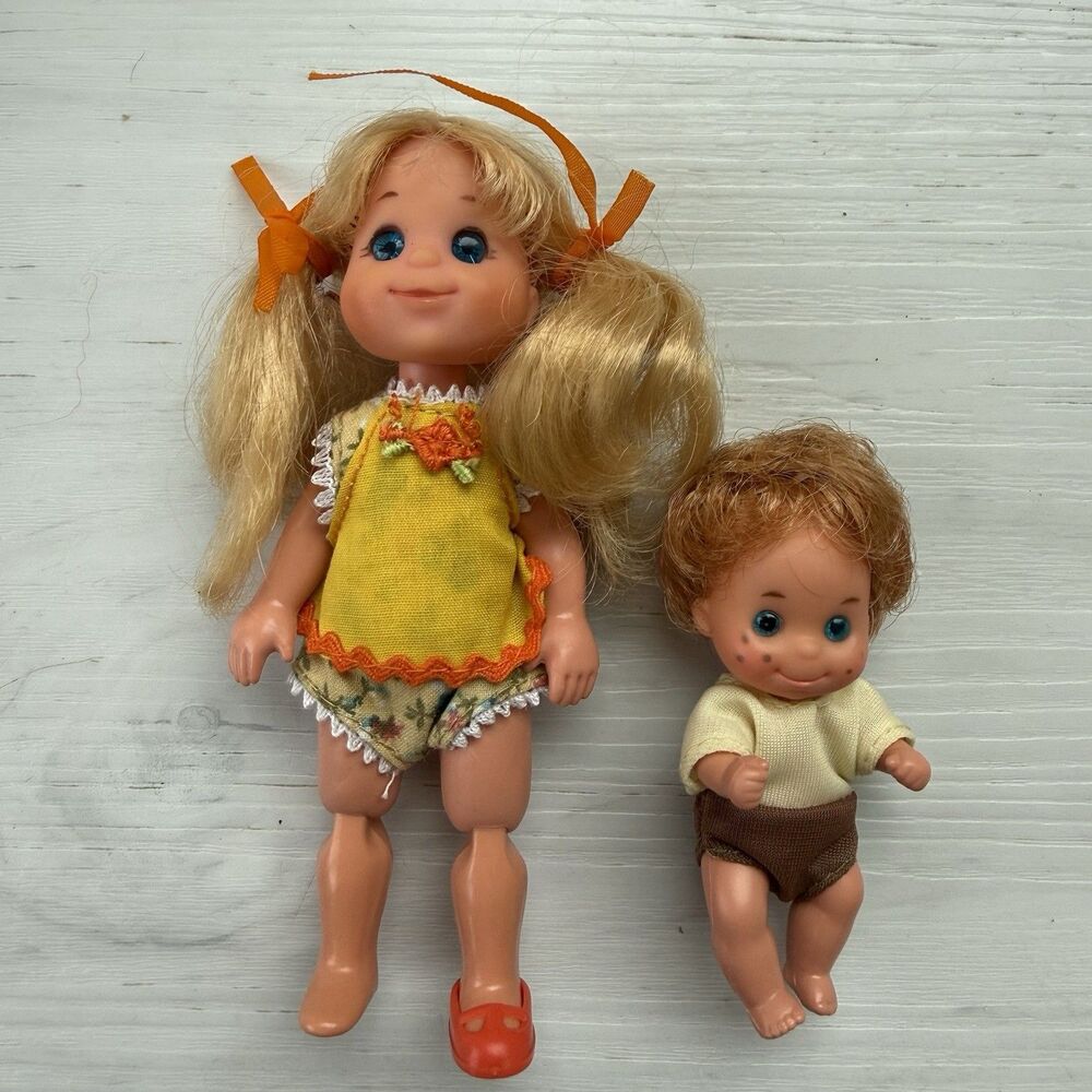 Vintage Sunshine Fun Family Big Sister & Baby Brother Dolls 1977 Mattel Original